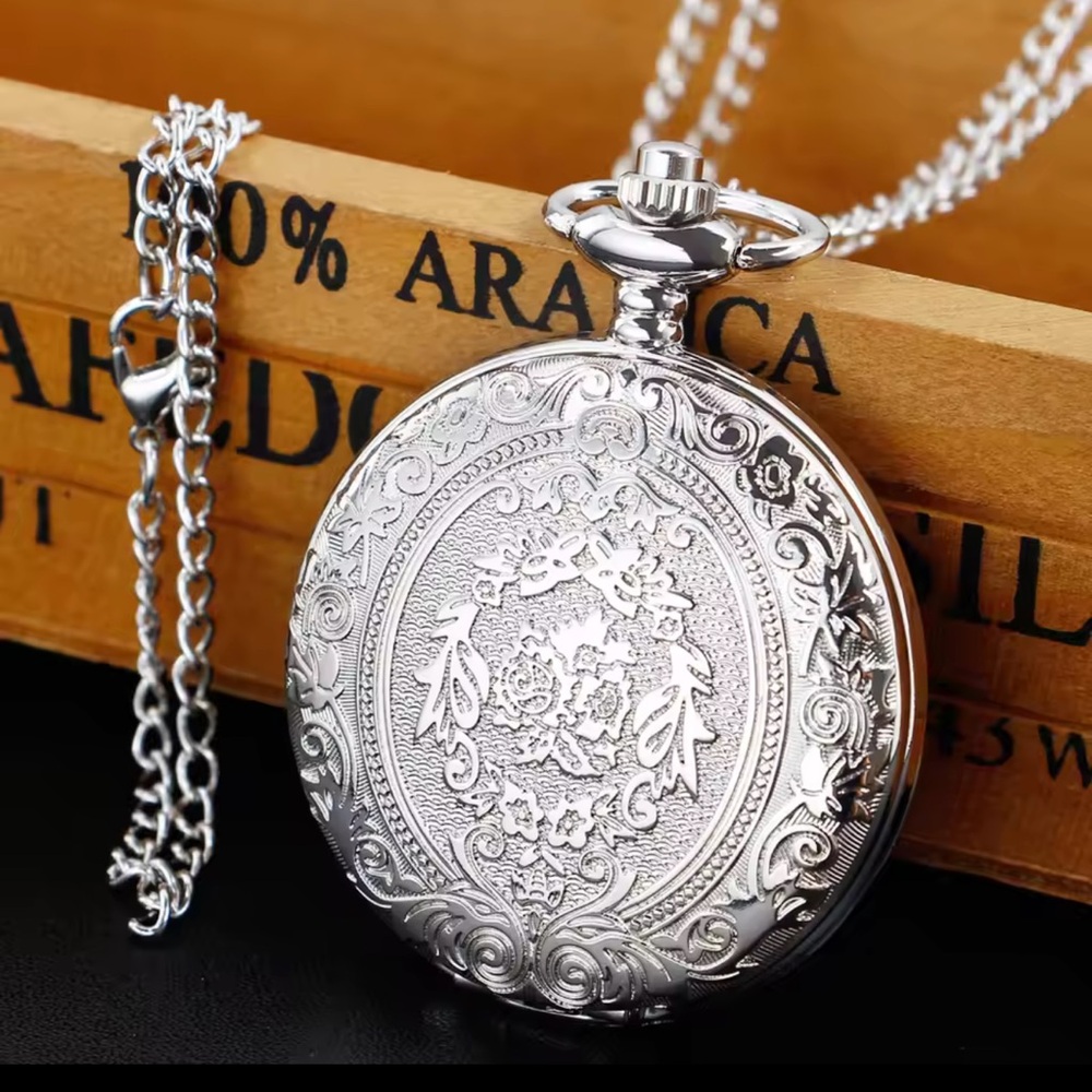Elegant Silver Pocket Watch with Chain